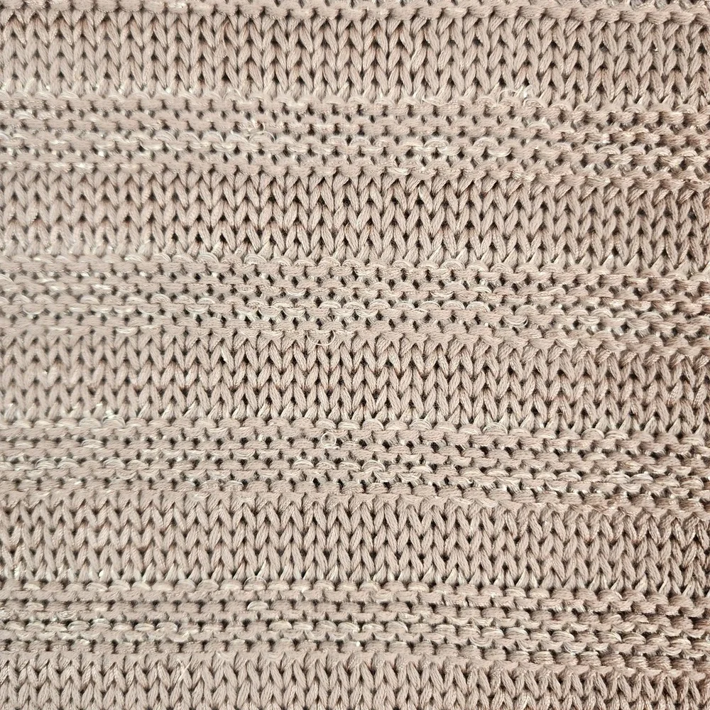 Chicos Women Sz 3 Knit Sweater Pullover Tan Gold Metallic Stripes Classic Career
